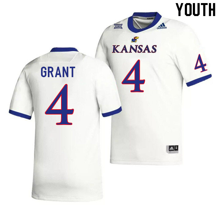 Youth #4 Marvin Grant Kansas Jayhawks College Football Jerseys Stitched Sale-White